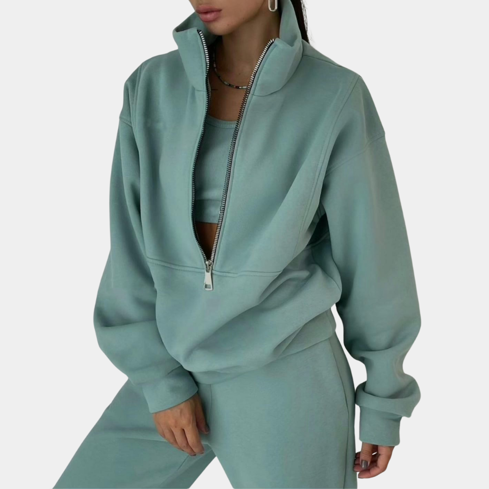 Damen-Zweiteiler mit Off-Shoulder-Sweatshirt und Jogginghose – Stilvoll und bequem für Freizeit und Lounge