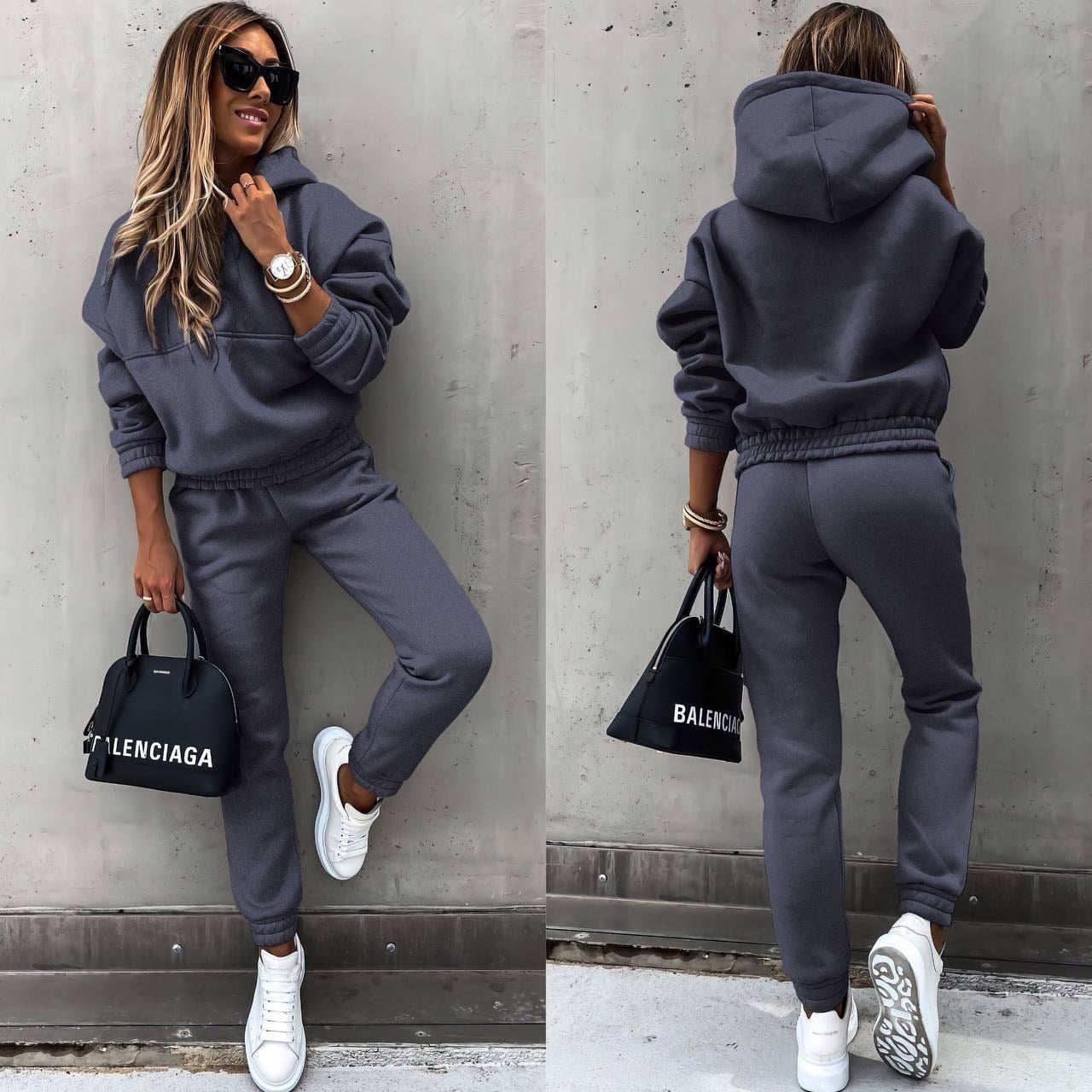 Damen Zweiteiliger Oversize Hoodie Trainingsanzug – Lässiges Jogger Set3