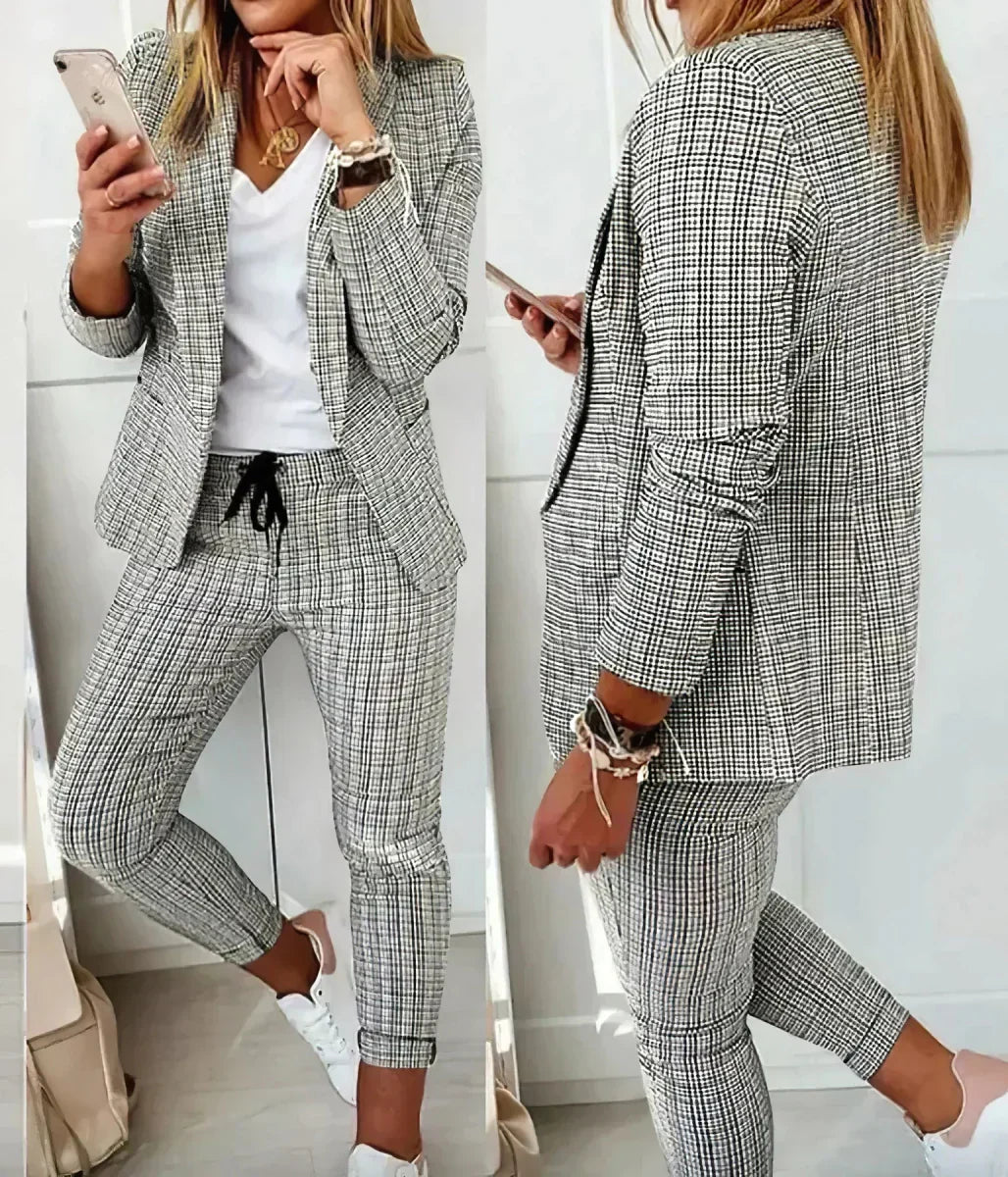 Damen Zweiteiliges Karomuster-Anzugset – Stilvoll & Bequem