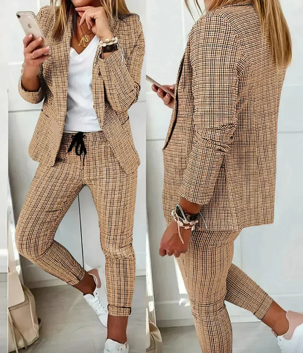 Damen Zweiteiliges Karomuster-Anzugset – Stilvoll & Bequem
