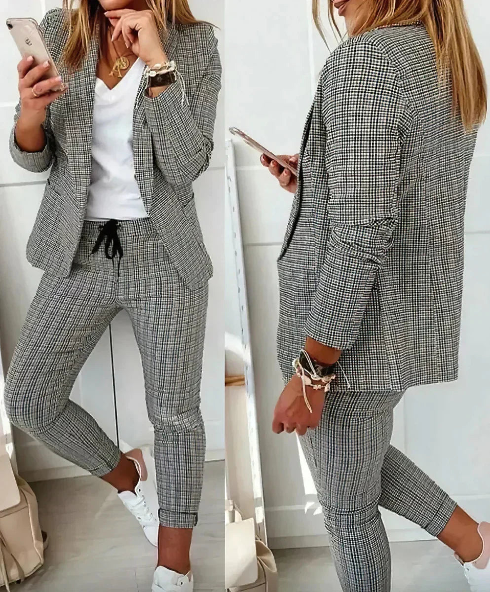 Damen Zweiteiliges Karomuster-Anzugset – Stilvoll & Bequem