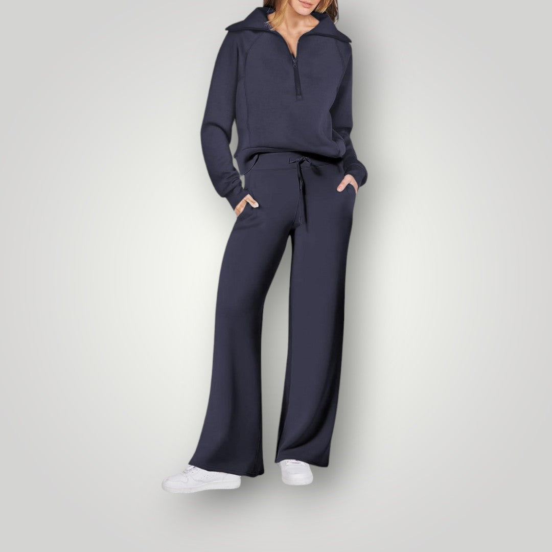 Damen Zweiteiliges Loungewear Set – Weitbeinige Hose und Pullover mit Reißverschluss4