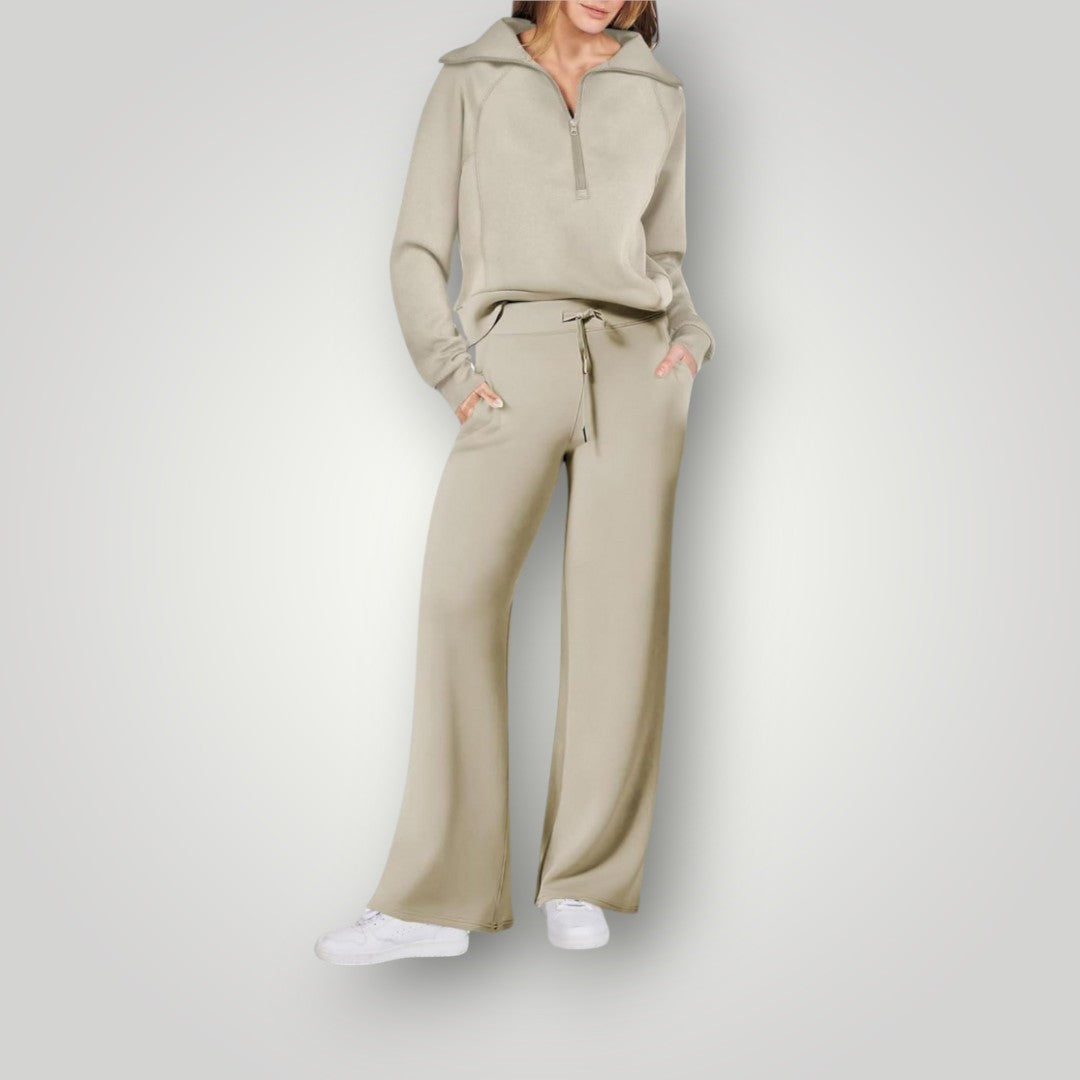 Damen Zweiteiliges Loungewear Set – Weitbeinige Hose und Pullover mit Reißverschluss3