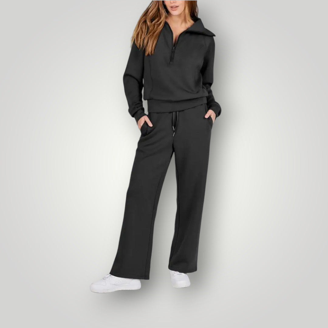 Damen Zweiteiliges Loungewear Set – Weitbeinige Hose und Pullover mit Reißverschluss2