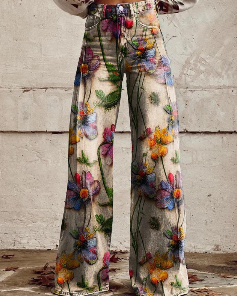 Pantalon taille haute à imprimé floral pour femme