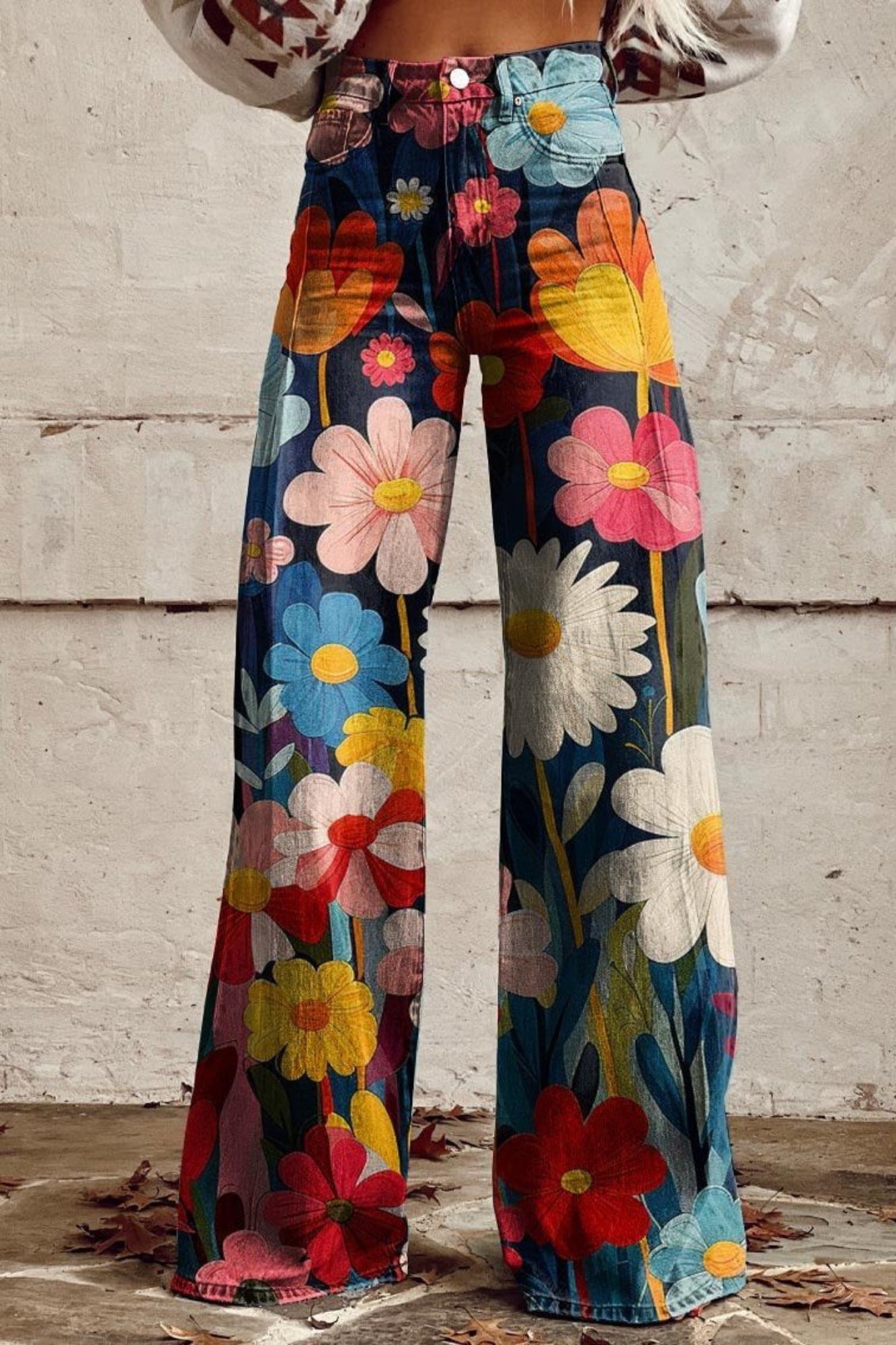 Pantalon taille haute à imprimé floral pour femme
