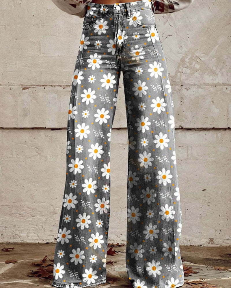 Pantalon taille haute à imprimé floral pour femme