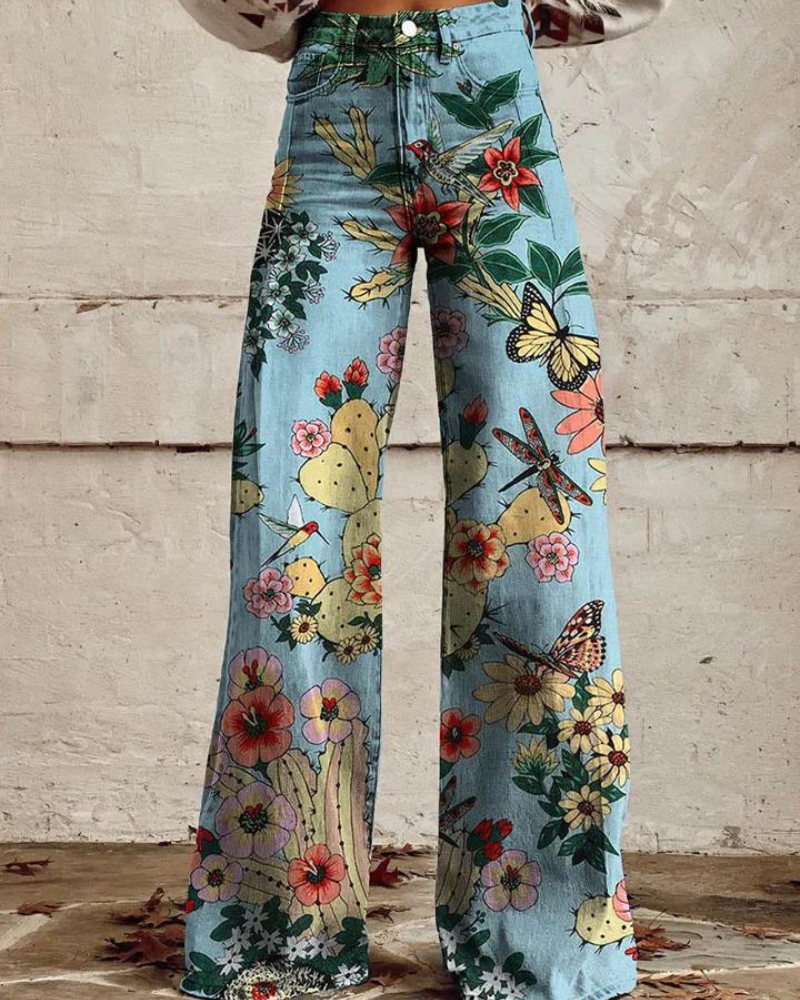 Pantalon taille haute à imprimé floral pour femme