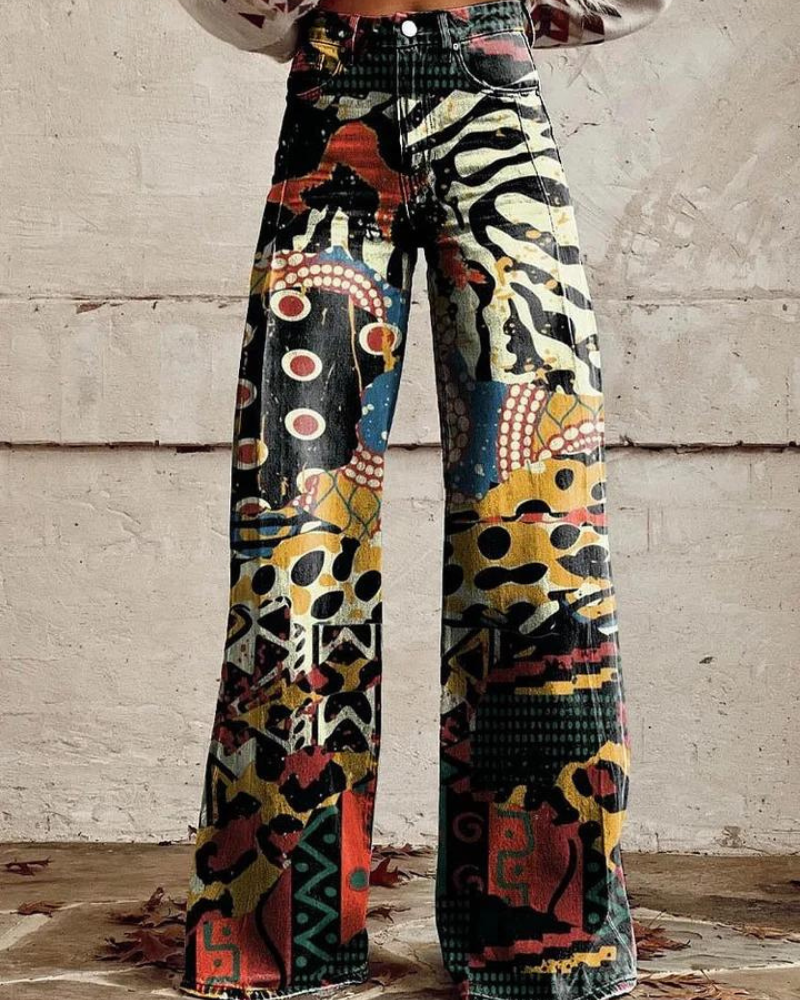 Pantalon taille haute à imprimé floral pour femme