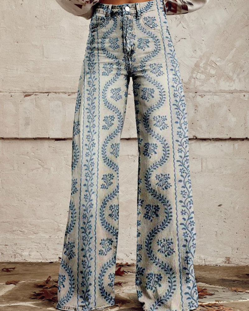 Pantalon taille haute à imprimé floral pour femme