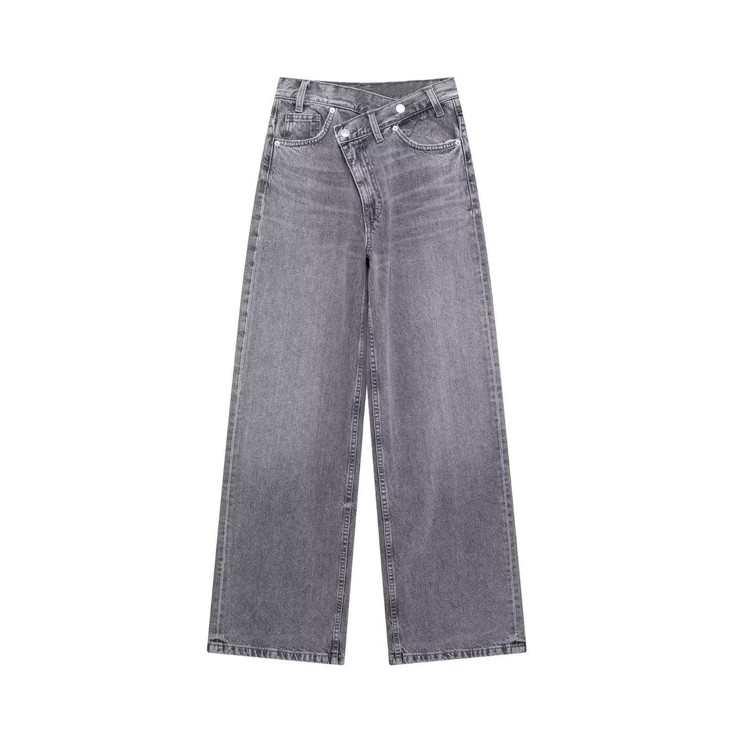 Damenjeans mit asymmetrischer Taille und geradem Bein