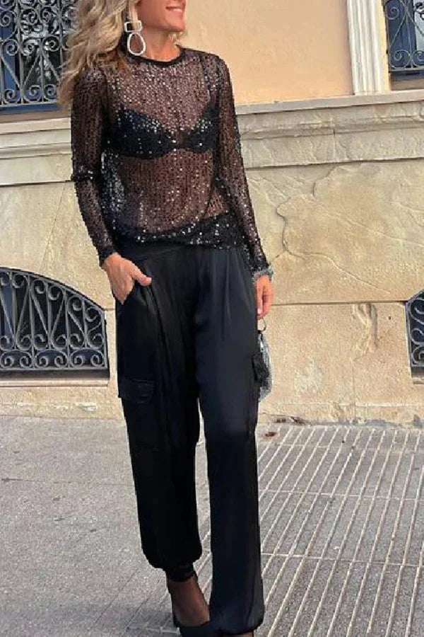 Damen Schichtbluse mit glamourösem Pailletten-Look – Carlotta