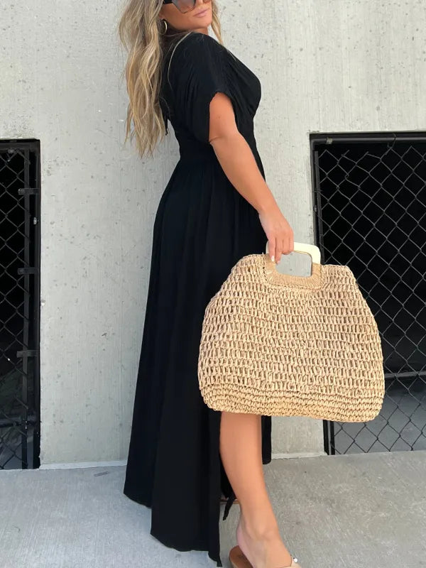 Elegantes Damen Maxi Kleid V-Ausschnitt
