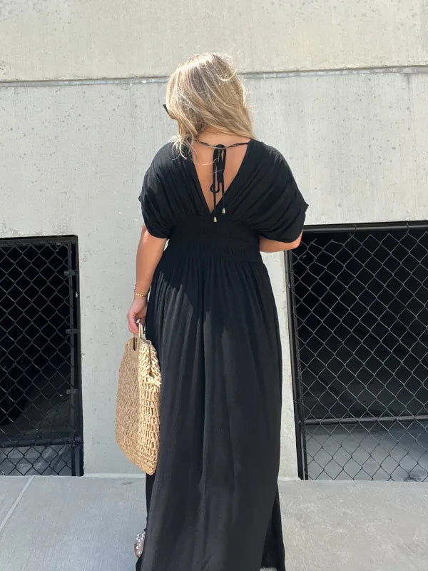 Elegantes Damen Maxi Kleid V-Ausschnitt