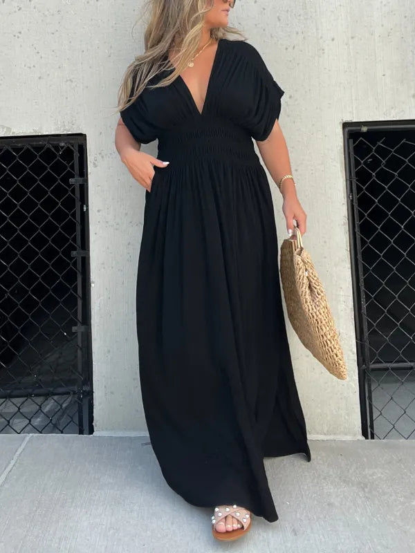 Elegantes Damen Maxi Kleid V-Ausschnitt