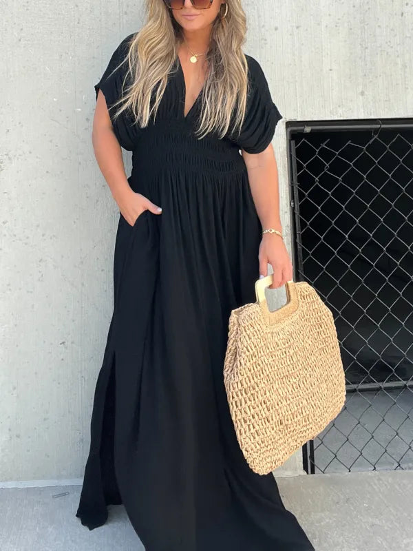 Elegantes Damen Maxi Kleid V-Ausschnitt