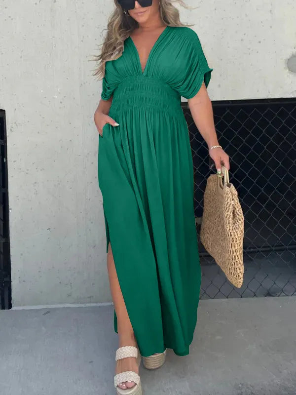 Elegantes Damen Maxi Kleid V-Ausschnitt