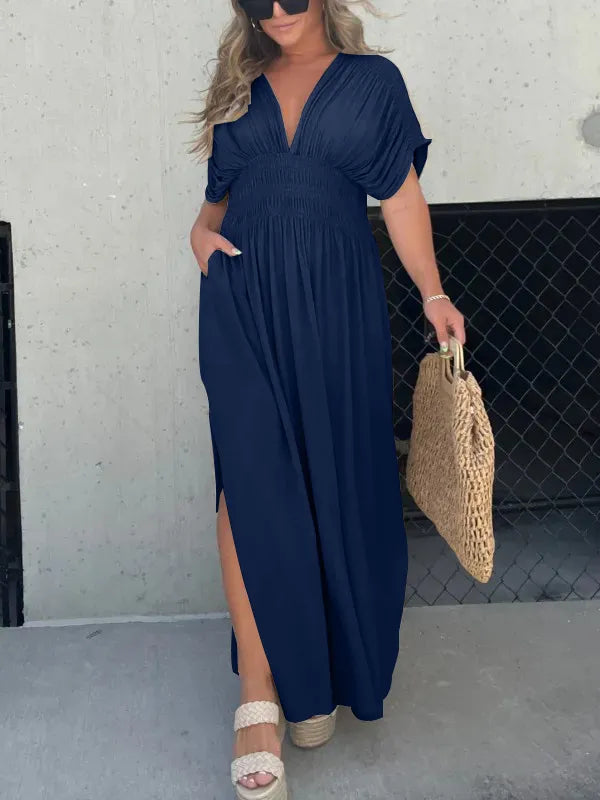 Elegantes Damen Maxi Kleid V-Ausschnitt