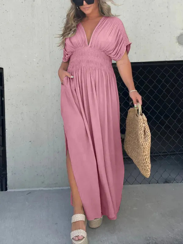 Elegantes Damen Maxi Kleid V-Ausschnitt
