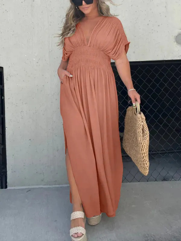 Elegantes Damen Maxi Kleid V-Ausschnitt