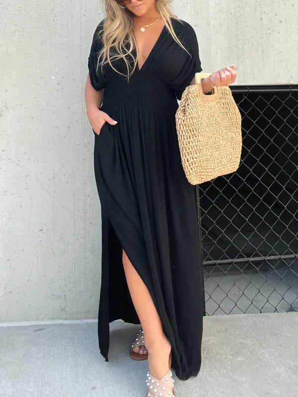 Elegantes Damen Maxi Kleid V-Ausschnitt