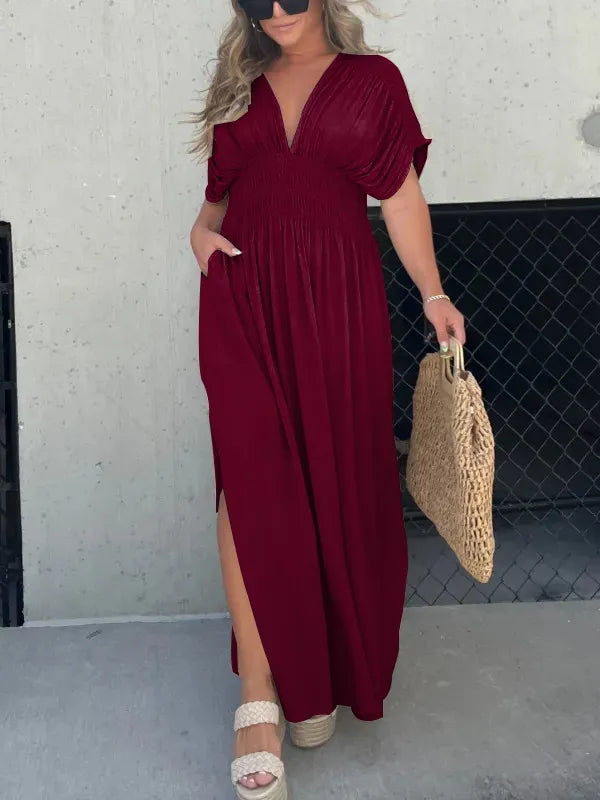 Elegantes Damen Maxi Kleid V-Ausschnitt