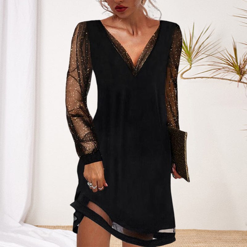 Elegantes Damenkleid mit Glitzer-Ärmeln – Stilvoll & Festlich