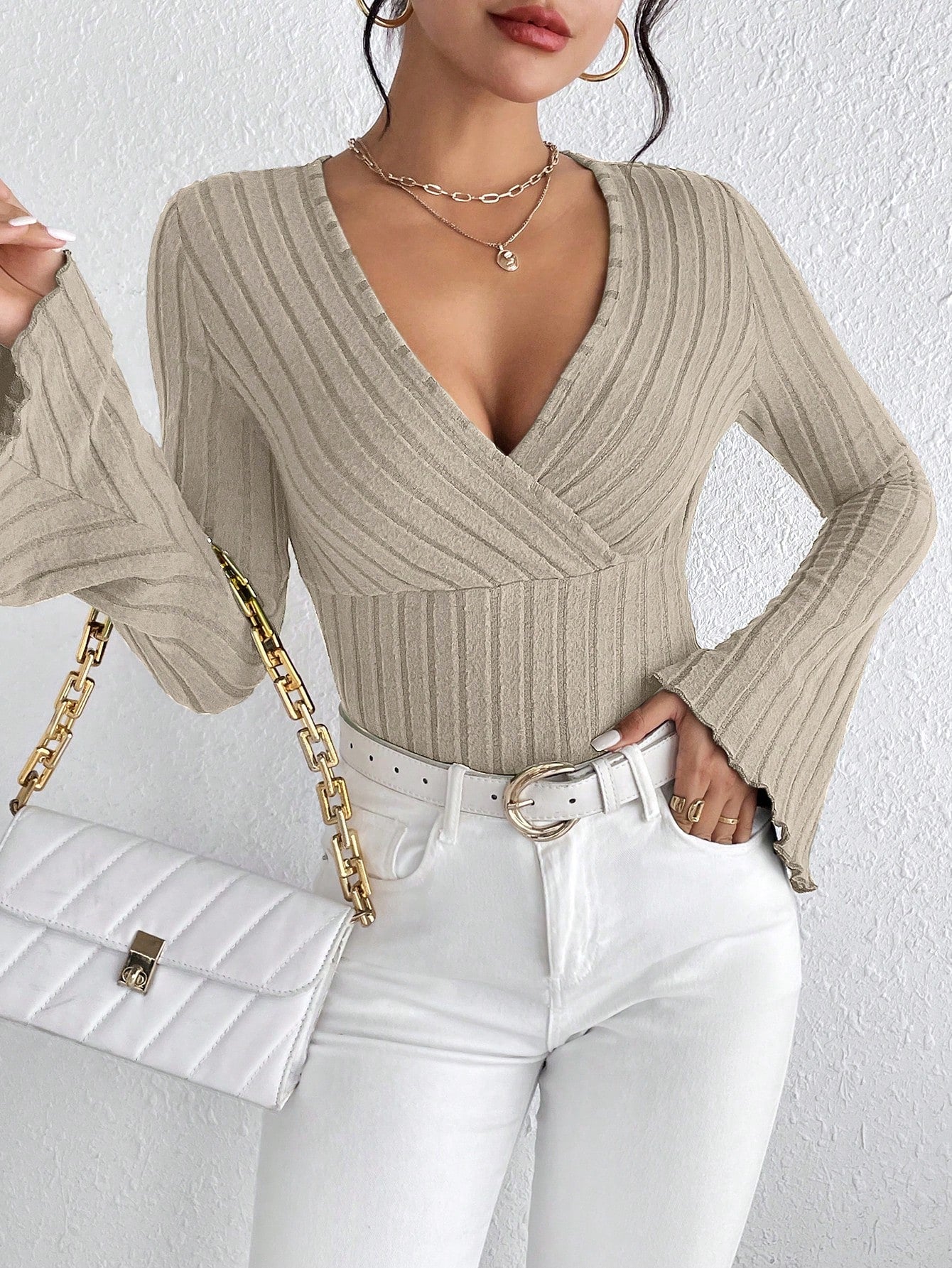 Elegantes V-Neck Oberteil Damen