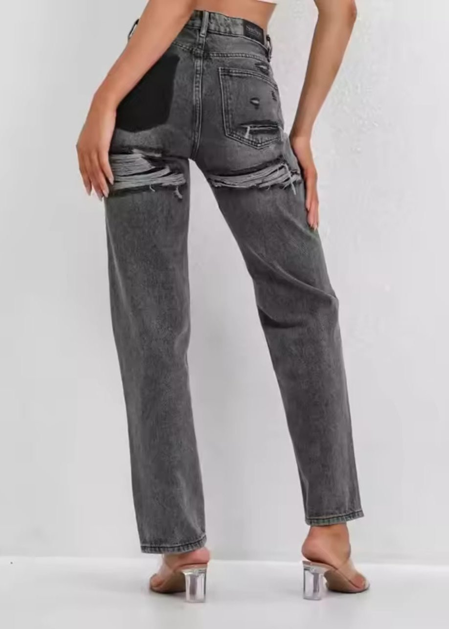 Frauen Jeans mit abgenutzten Details und zwei Color -Taschendruck