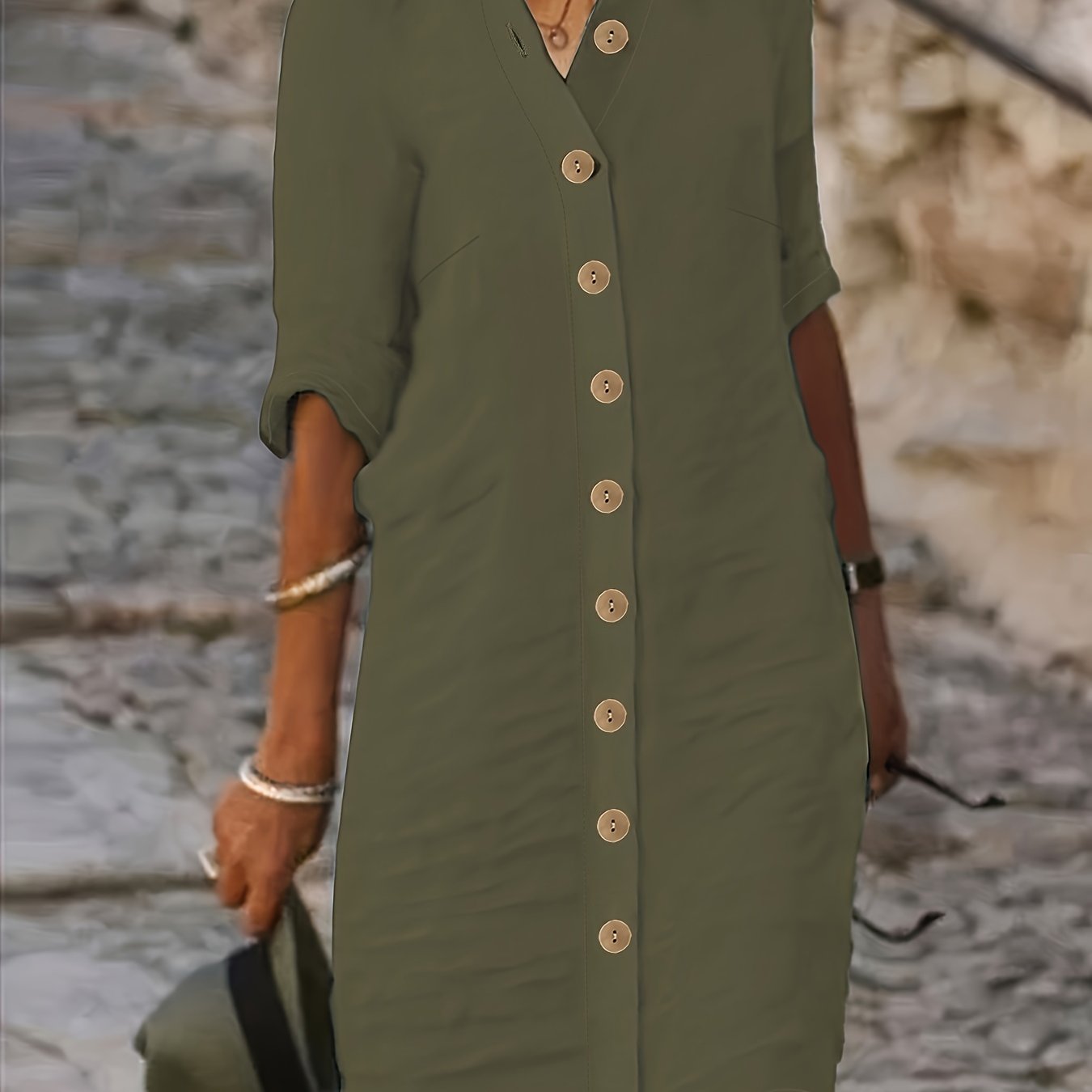 Freizeitkleid Damen | Elegantes Knopfdesign im lockeren Sommerlook | Jesalya