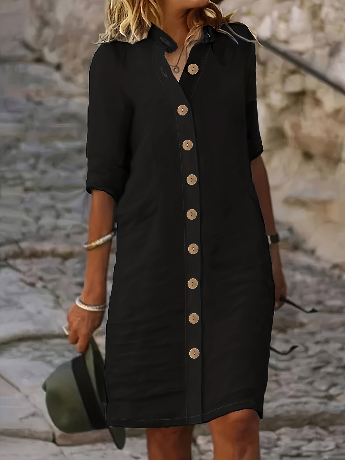 Freizeitkleid Damen | Elegantes Knopfdesign im lockeren Sommerlook | Jesalya