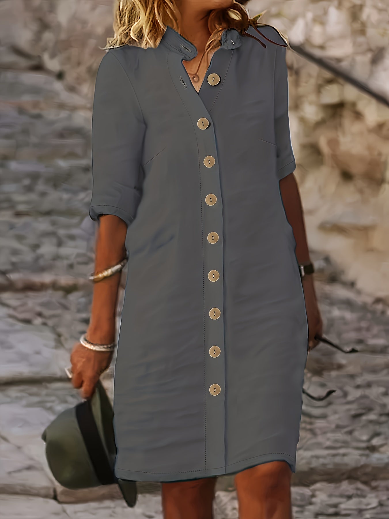 Freizeitkleid Damen | Elegantes Knopfdesign im lockeren Sommerlook | Jesalya