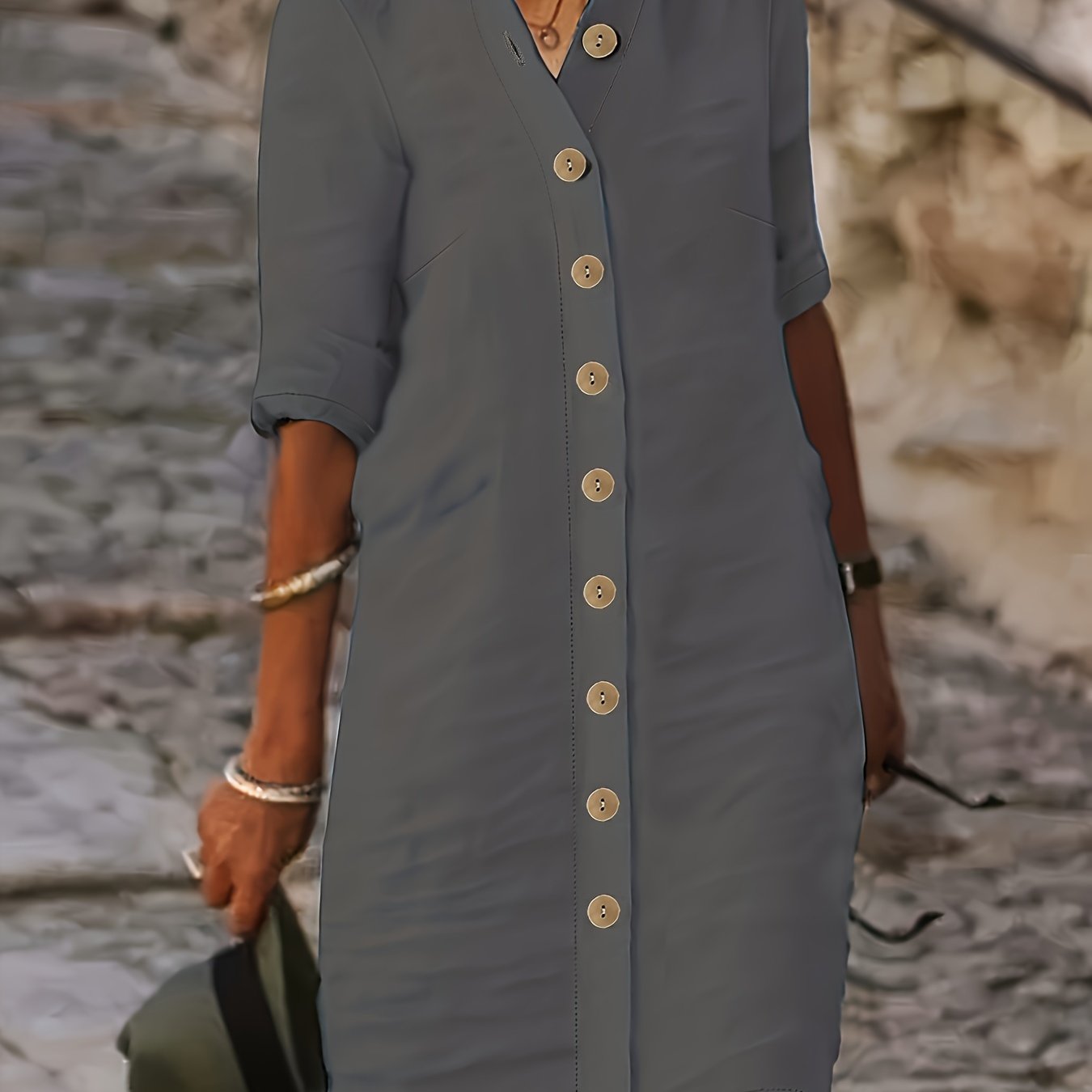 Freizeitkleid Damen | Elegantes Knopfdesign im lockeren Sommerlook | Jesalya