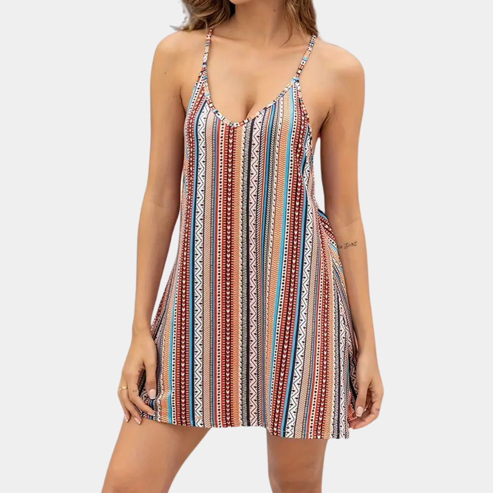 Gestreiftes Sommerkleid für Damen mit verstellbaren Gurten