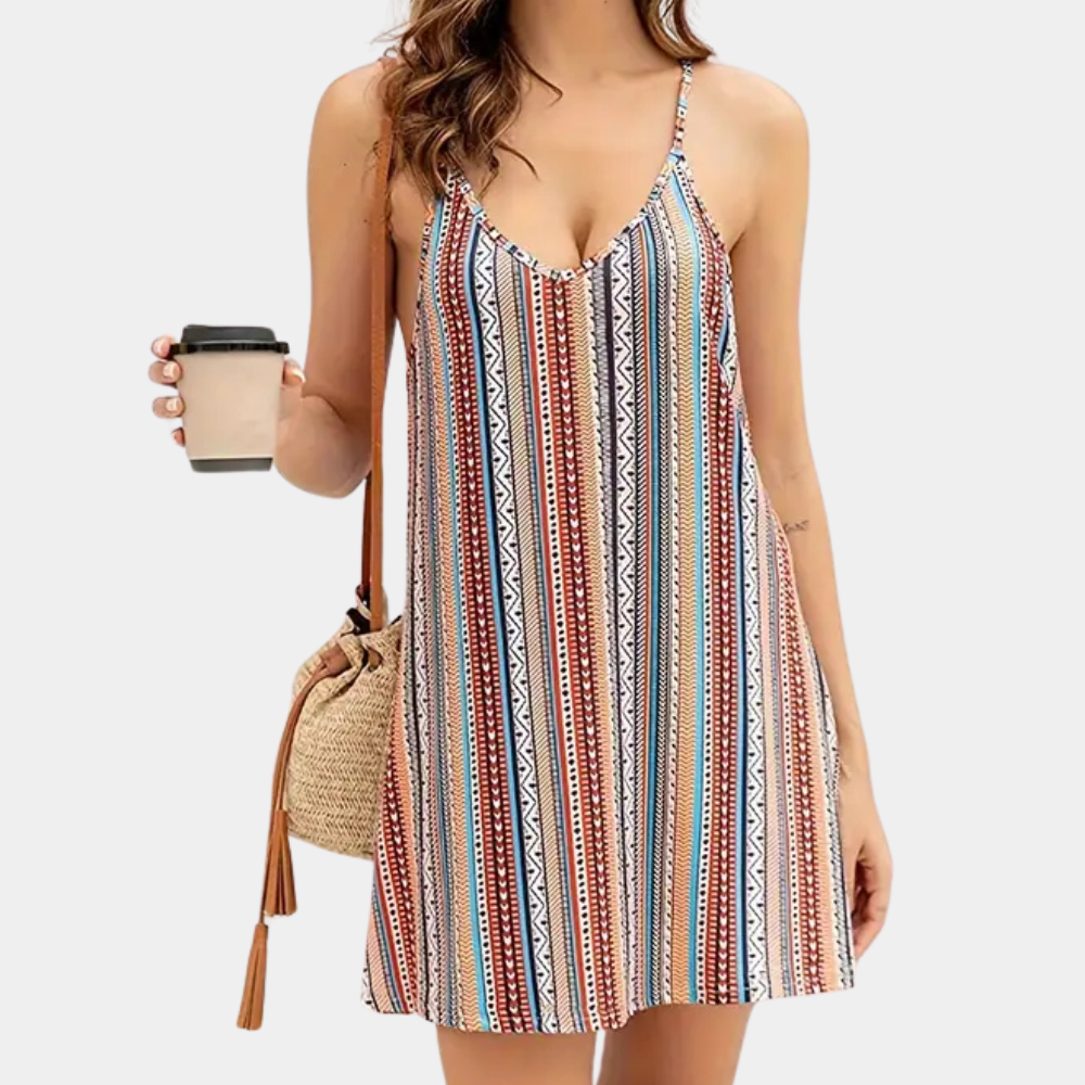 Gestreiftes Sommerkleid für Damen mit verstellbaren Gurten