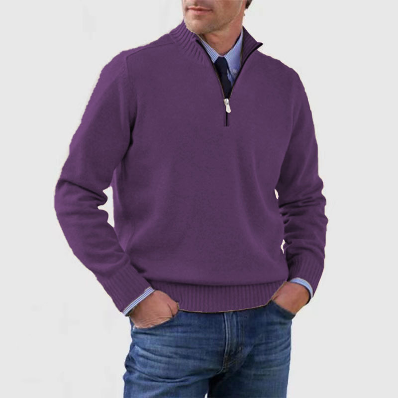Herren Pullover mit Viertel-Reißverschluss – Lässiger Leichter Strick12