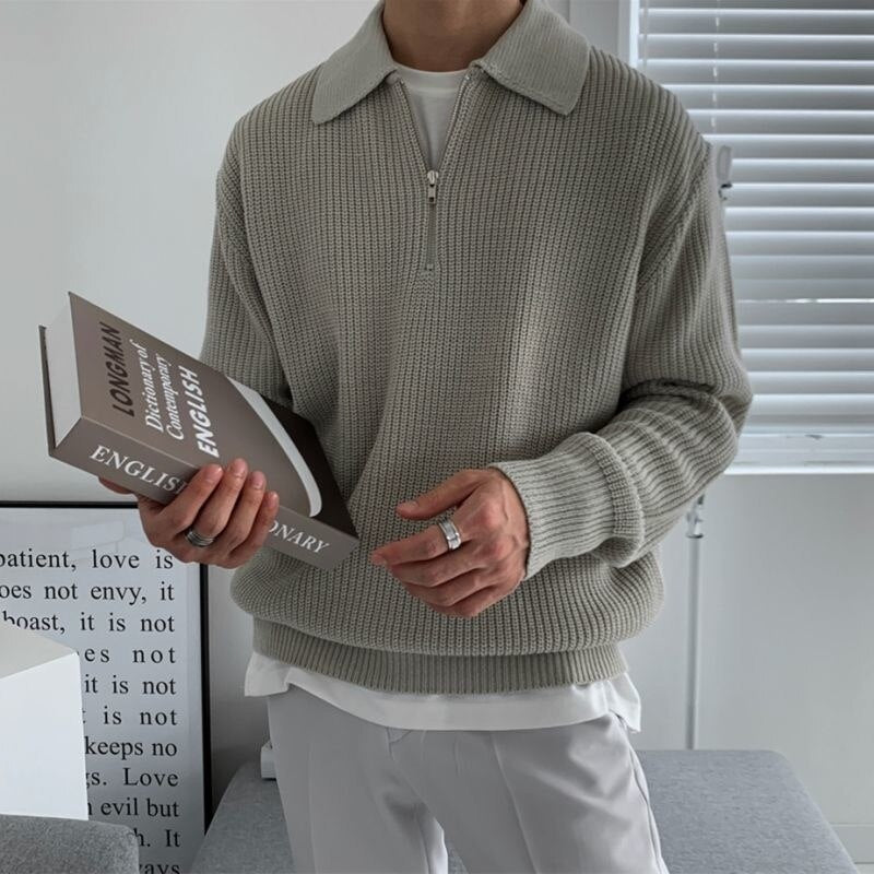 Herren-Strickpullover mit Polokragen und Halbreißverschluss – Moderner und stilvoller Look für Alltag und Freizeit1