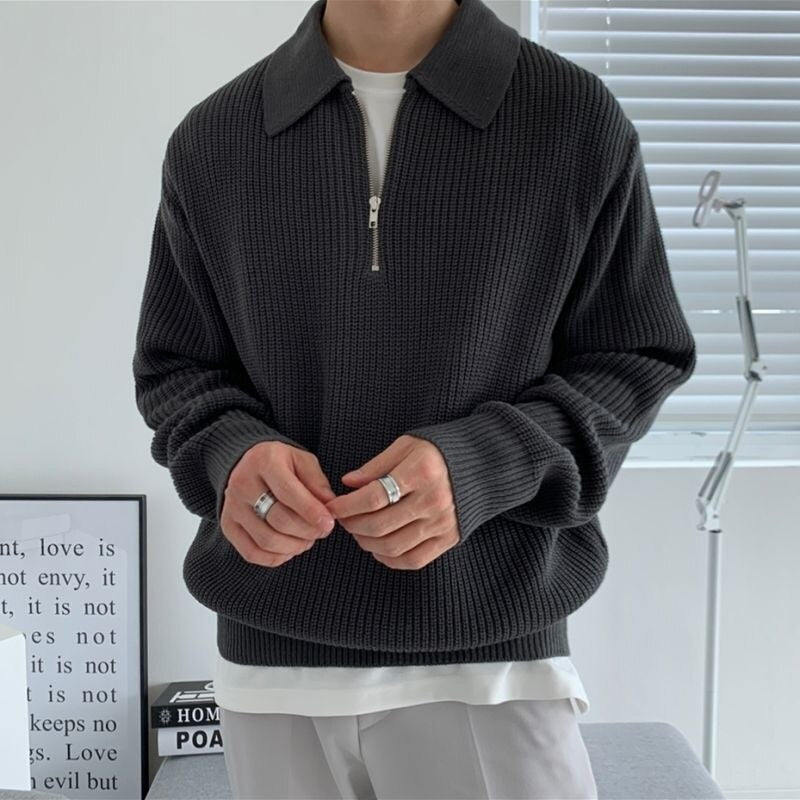 Herren-Strickpullover mit Polokragen und Halbreißverschluss – Moderner und stilvoller Look für Alltag und Freizeit
