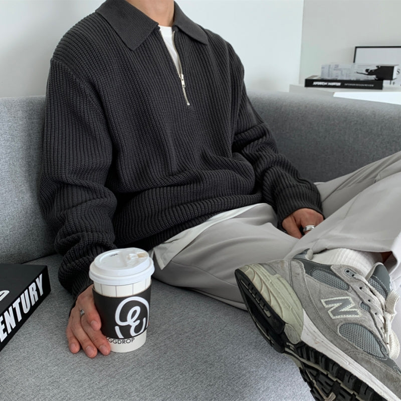 Herren-Strickpullover mit Polokragen und Halbreißverschluss – Moderner und stilvoller Look für Alltag und Freizeit3