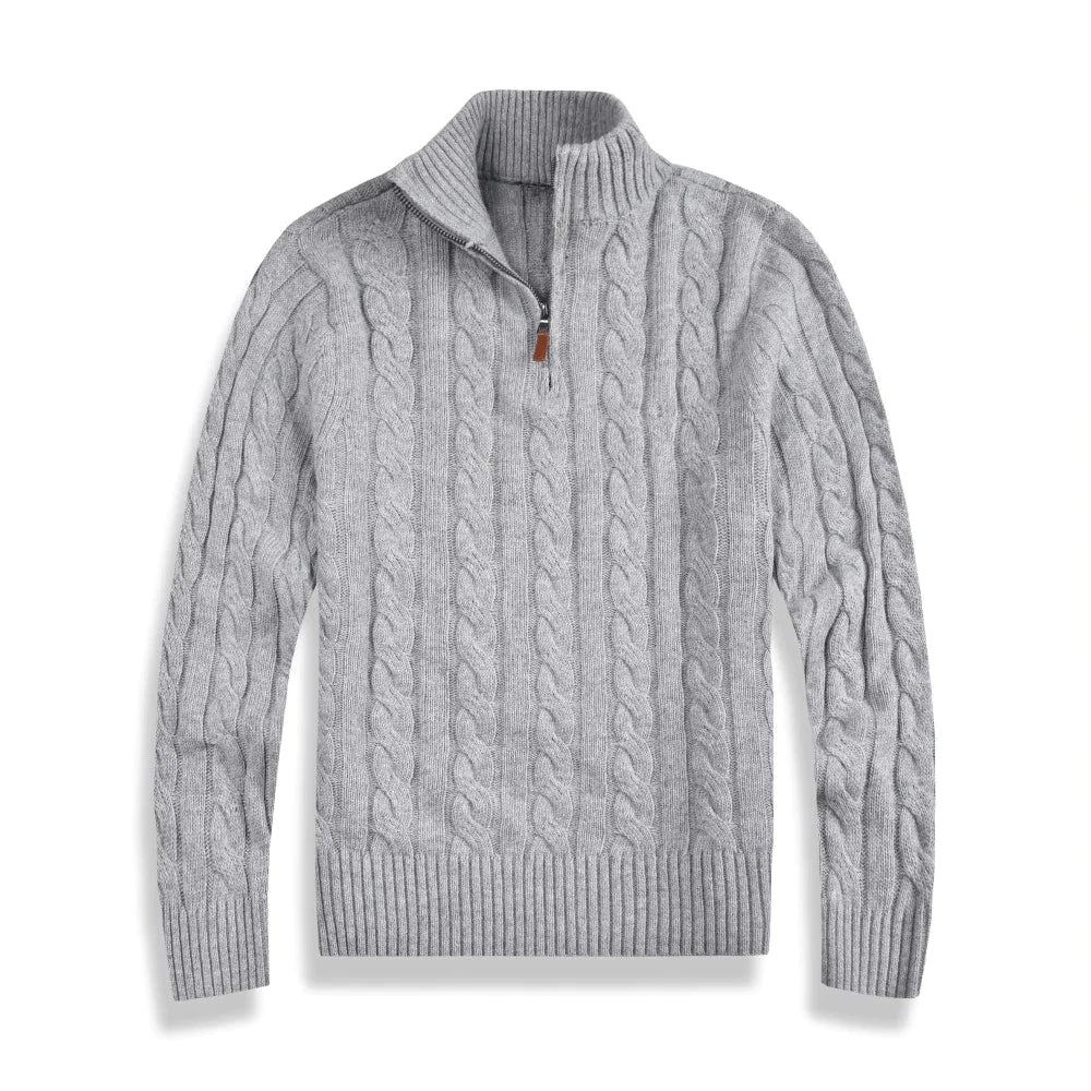 Herren-Strickpullover mit Zopfmuster und Halbreißverschluss – Klassisch und warm für Herbst und Winter2