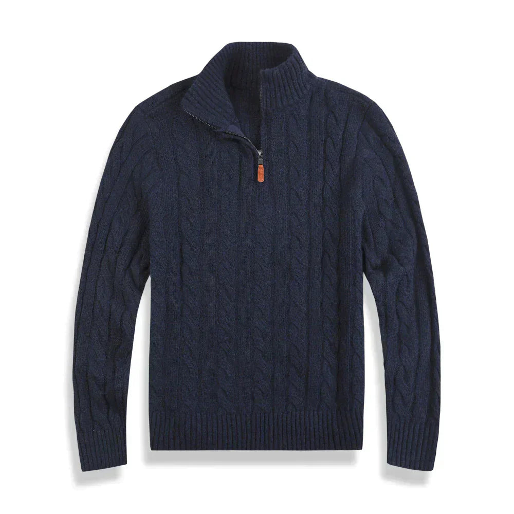 Herren-Strickpullover mit Zopfmuster und Halbreißverschluss – Klassisch und warm für Herbst und Winter1