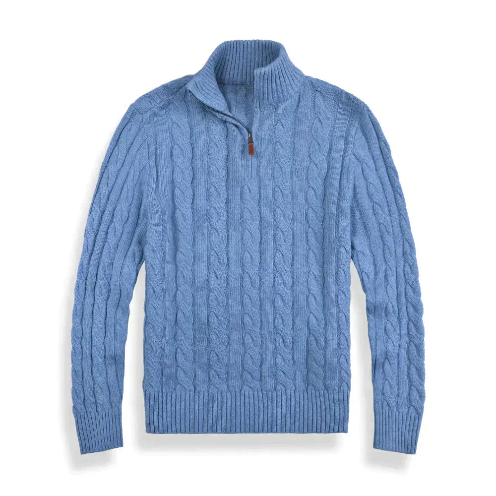 Herren-Strickpullover mit Zopfmuster und Halbreißverschluss – Klassisch und warm für Herbst und Winter