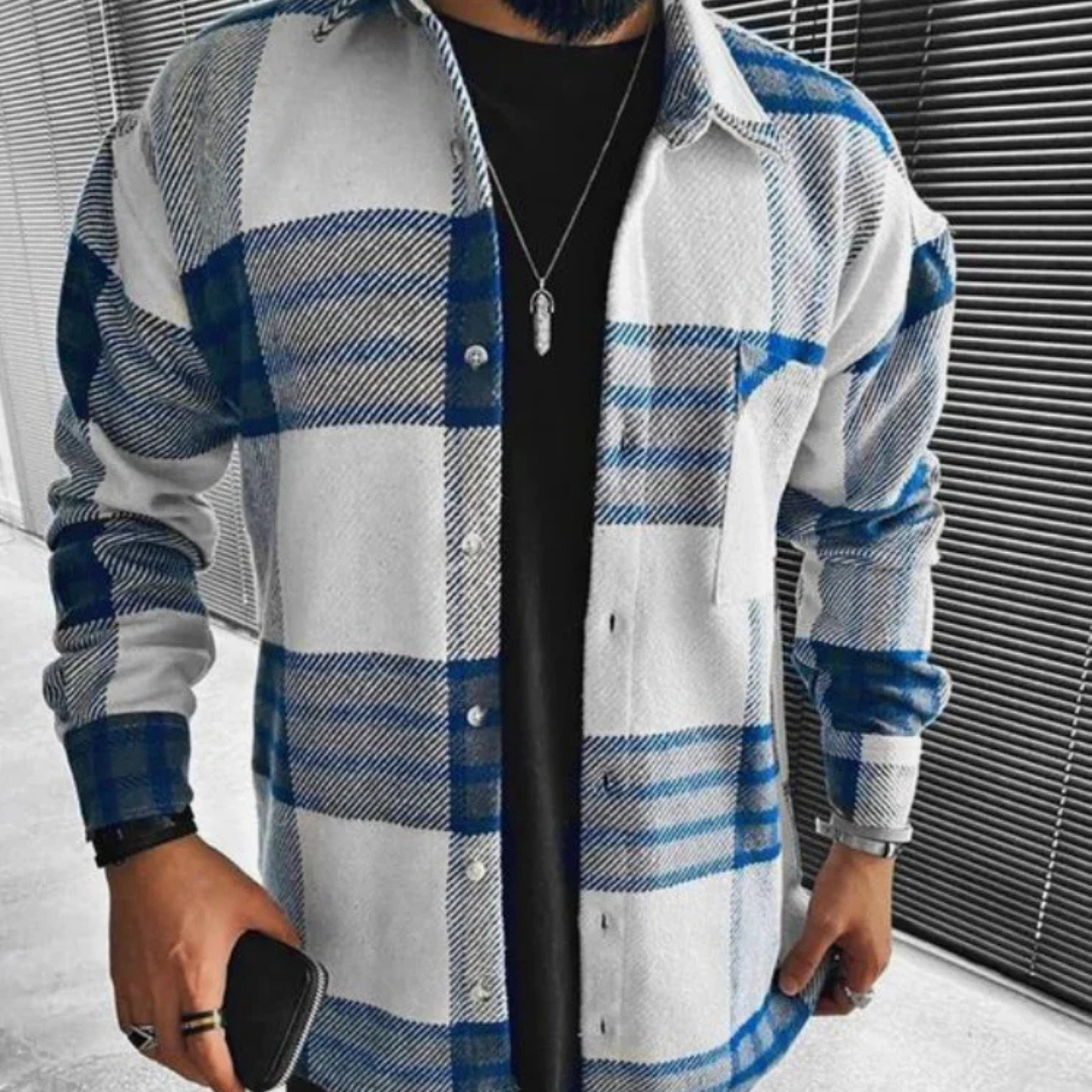 Herren Warme Kariertes Hemd in Blau und Grau – Stilvolle Wärme für Kalte Tage