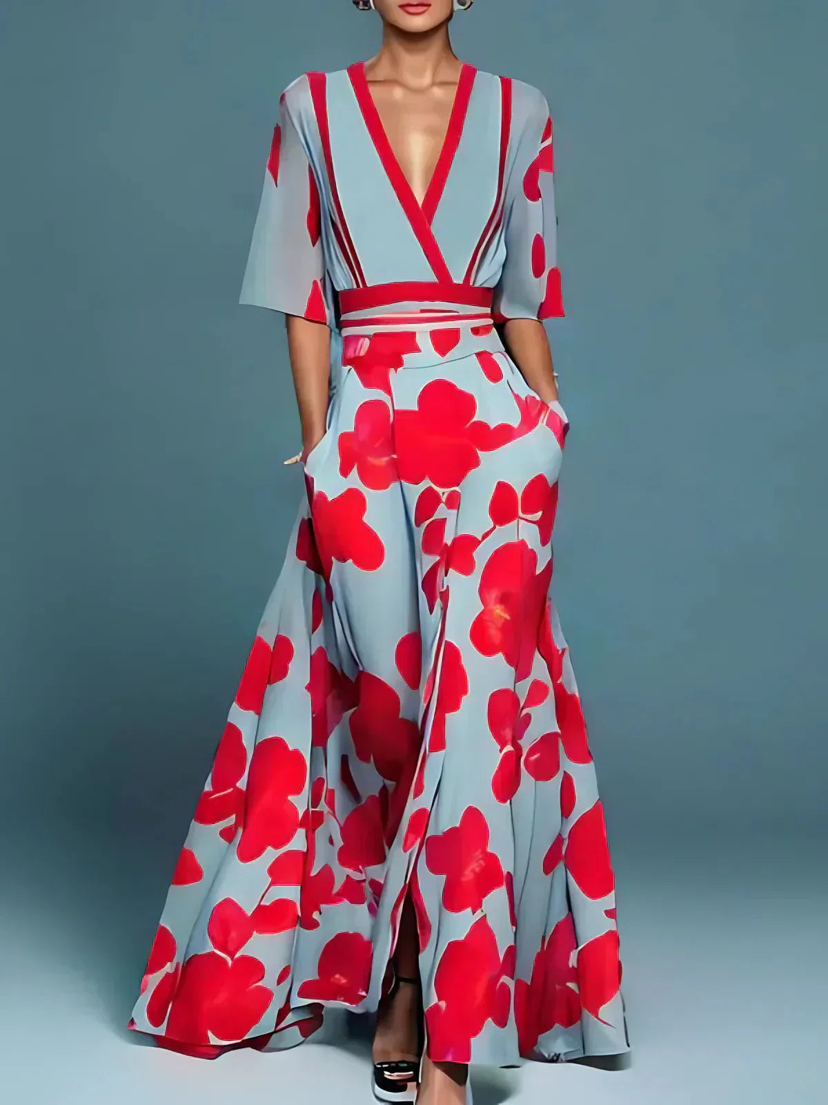 Robe longue à fleurs pour femme, idéale pour l'été et les soirées, design élégant et tissu fluide