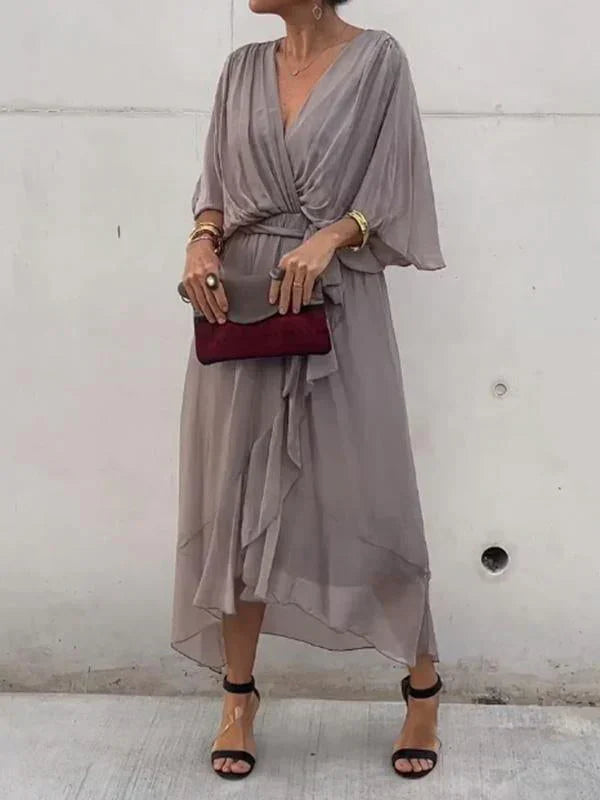 Damen V-Neck Kleid aus Seidenmusselin