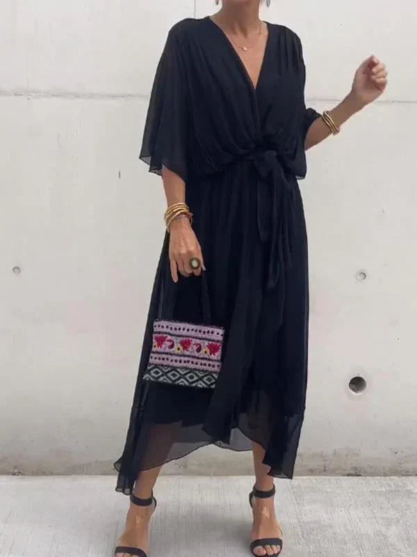 Damen V-Neck Kleid aus Seidenmusselin