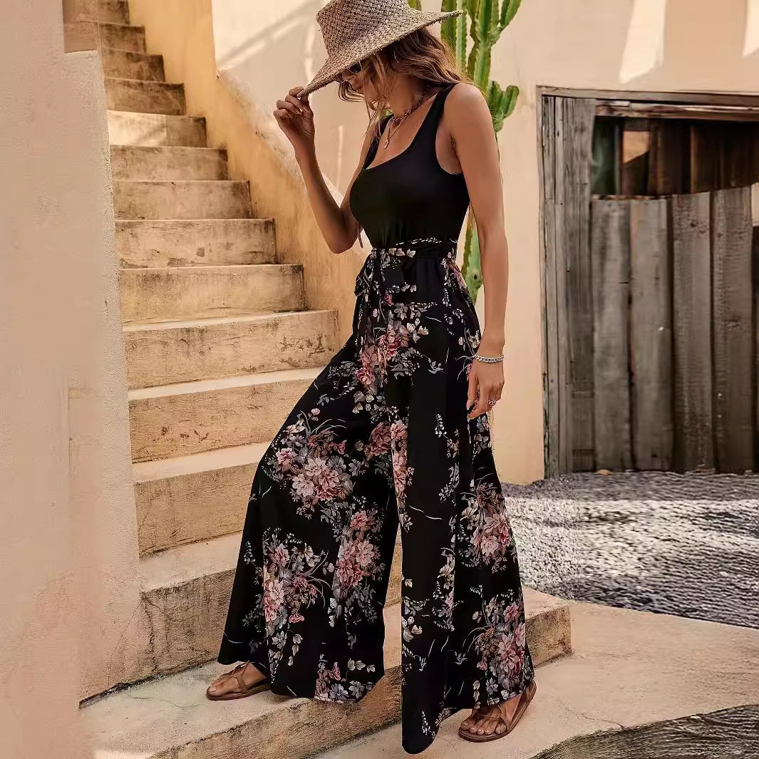 Jumpsuit für Damen ärmellos mit Blumendruck