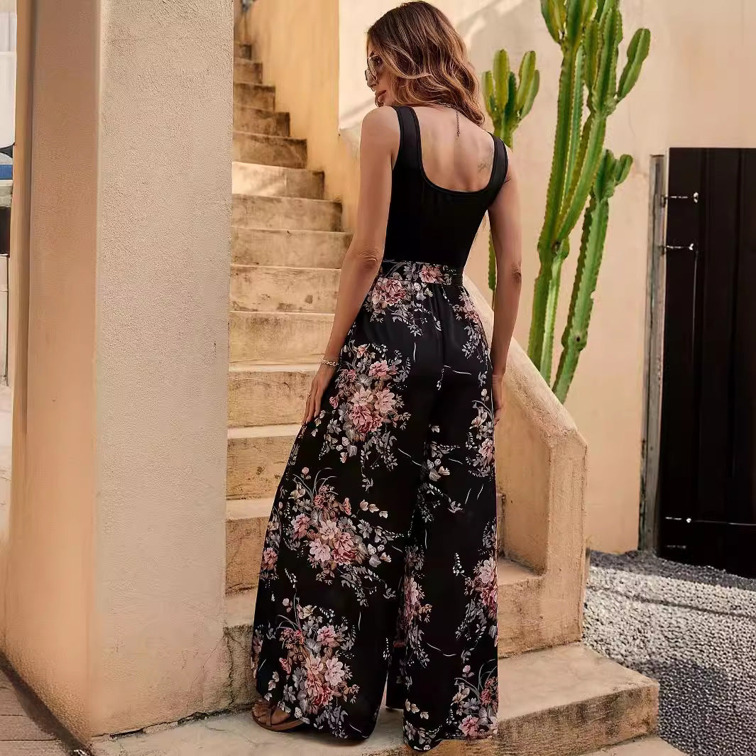 Jumpsuit für Damen ärmellos mit Blumendruck