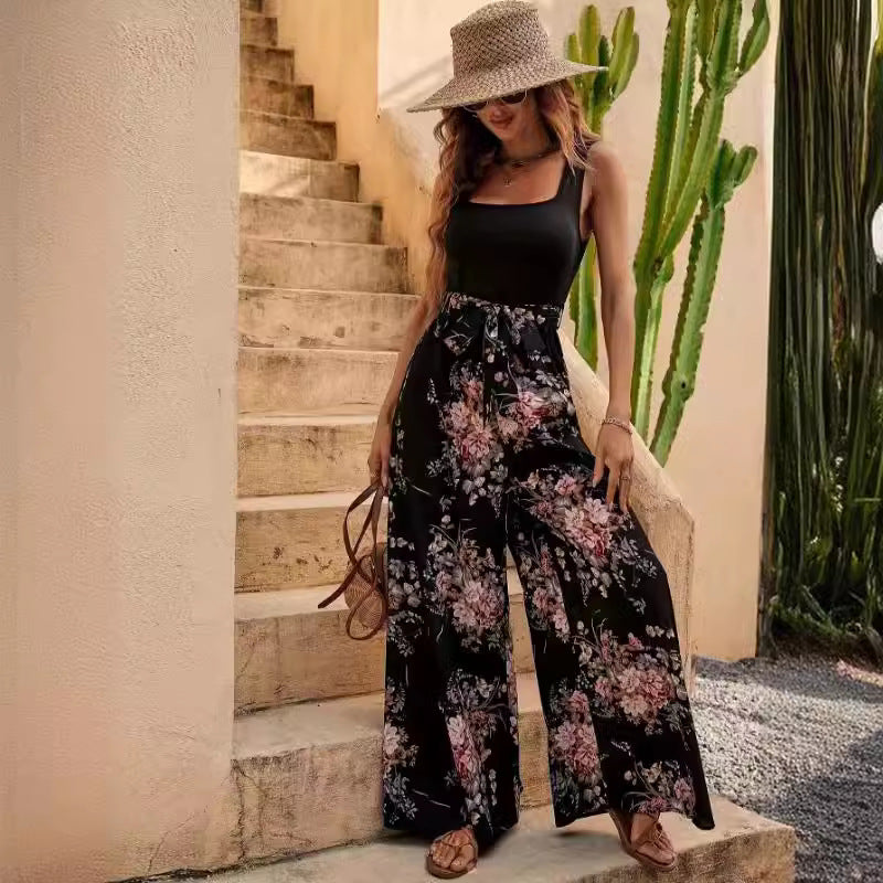Jumpsuit für Damen ärmellos mit Blumendruck