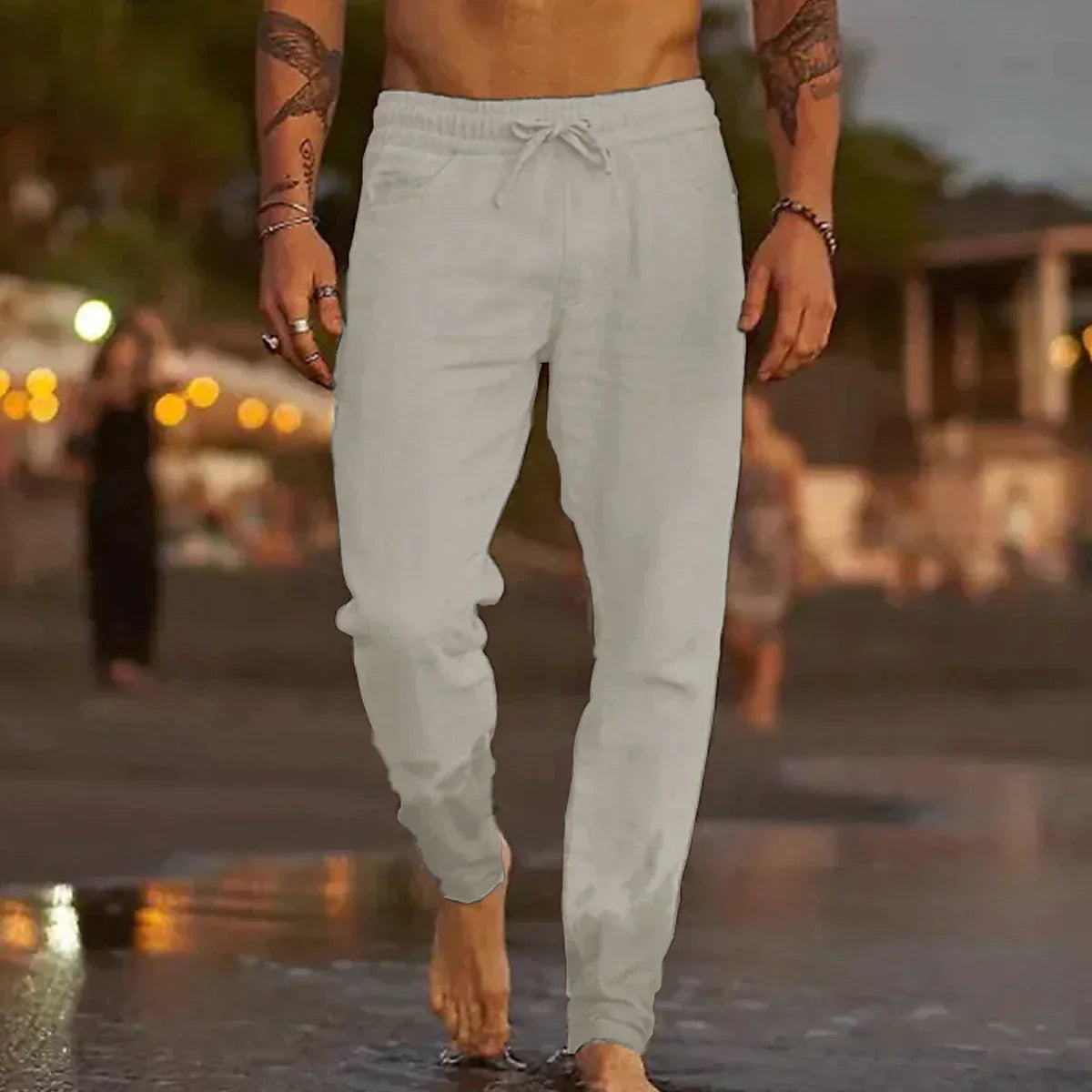 Leinenhose Herren mit Lockerem Elegantem Schnitt